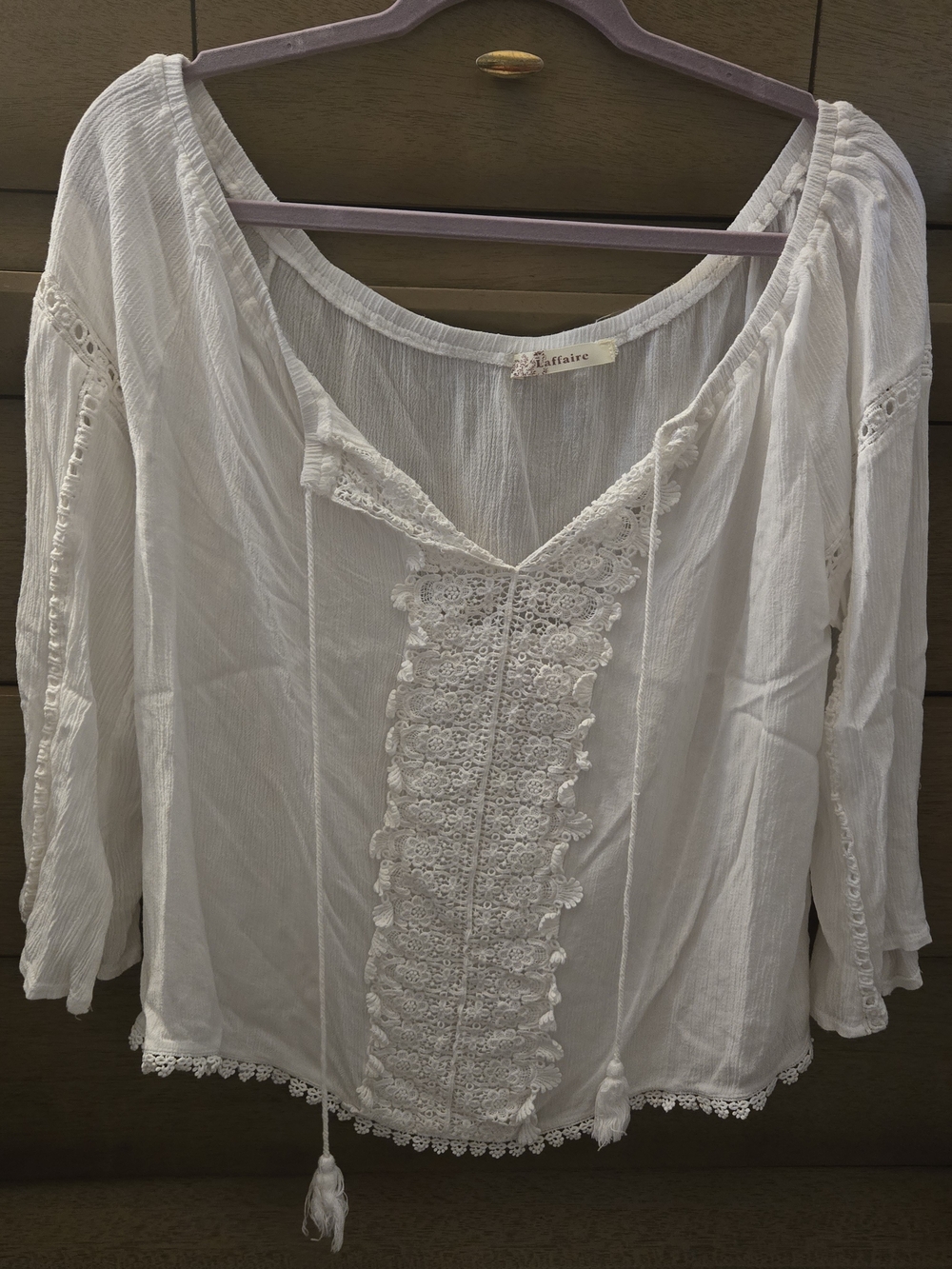 Laffaire White Peadant Top With Lace Detail